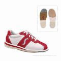 Women's bowling shoes, white full grain leather with red nubuck leather